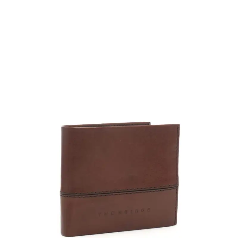 The Bridge portafoglio a libro da uomo con logo lettering inciso in cuoio miniatura 2