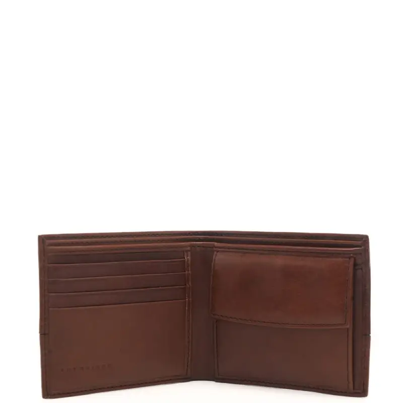 The Bridge portafoglio a libro da uomo con logo lettering inciso in cuoio miniatura 3