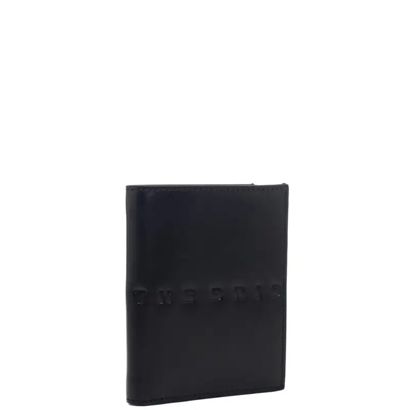 portafoglio uomo con porta tessere e logo inciso in pelle nero miniatura 2