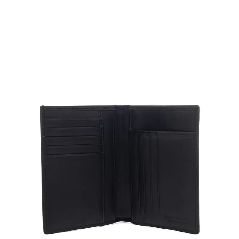 portafoglio uomo con porta tessere e logo inciso in pelle nero miniatura 3