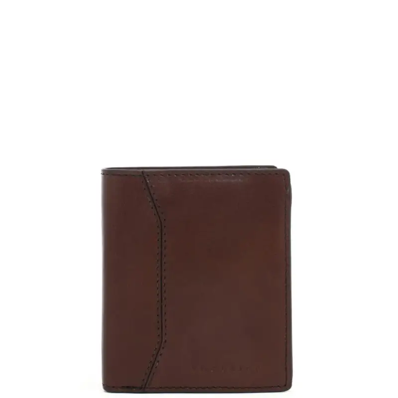 The Bridge portafoglio verticale da uomo con impunture e logo impresso cuoio