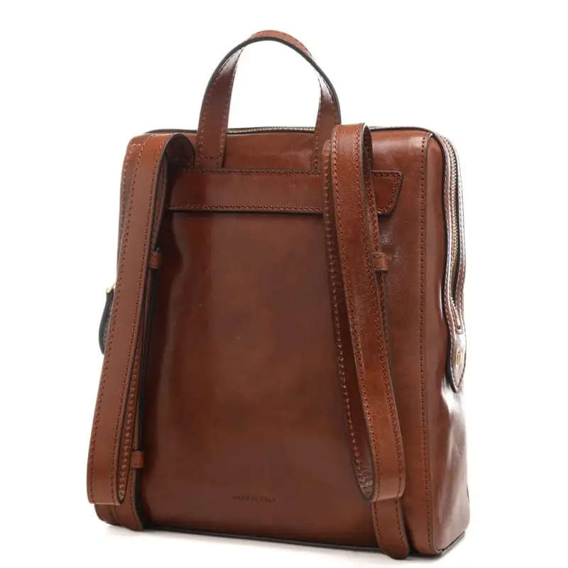 zaino cartella da donna con tasca esterna con patta cuoio miniatura 2