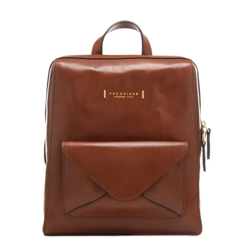 zaino cartella da donna con tasca esterna con patta cuoio