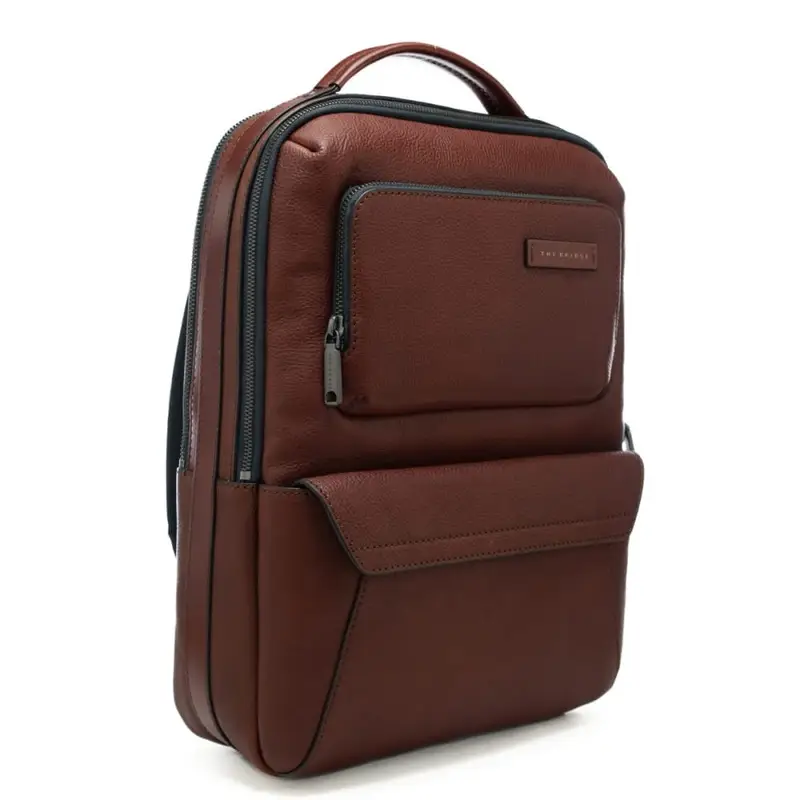 zaino da uomo in vera pelle martellata con doppia tasca frontale cuoio miniatura 2