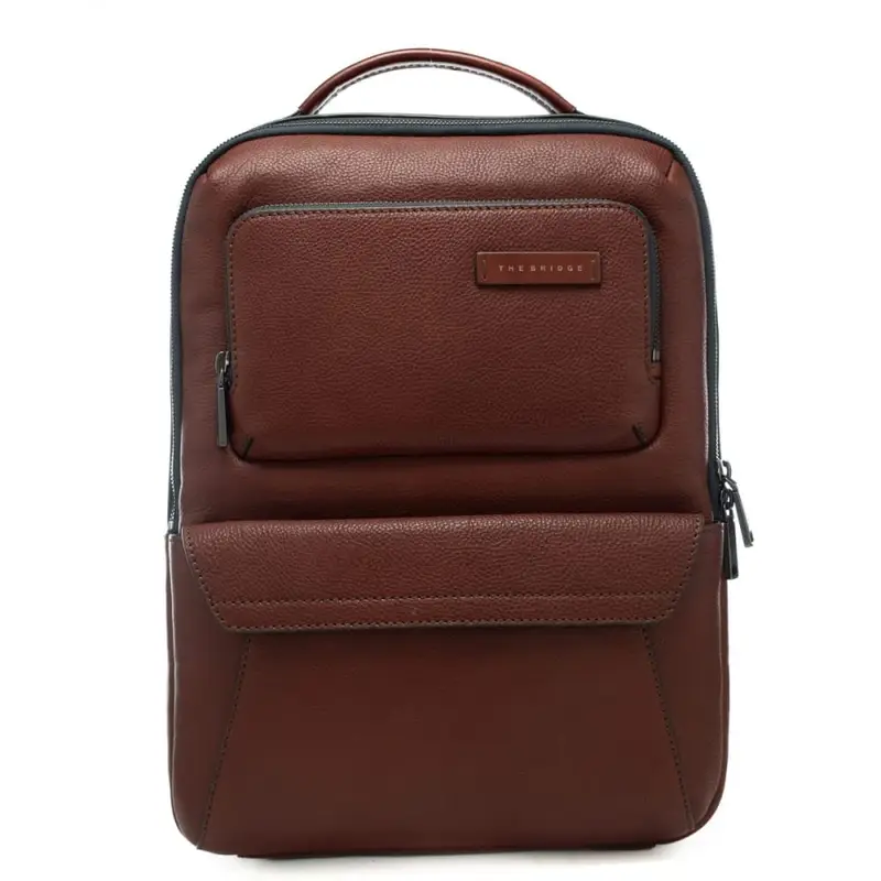 zaino da uomo in vera pelle martellata con doppia tasca frontale cuoio