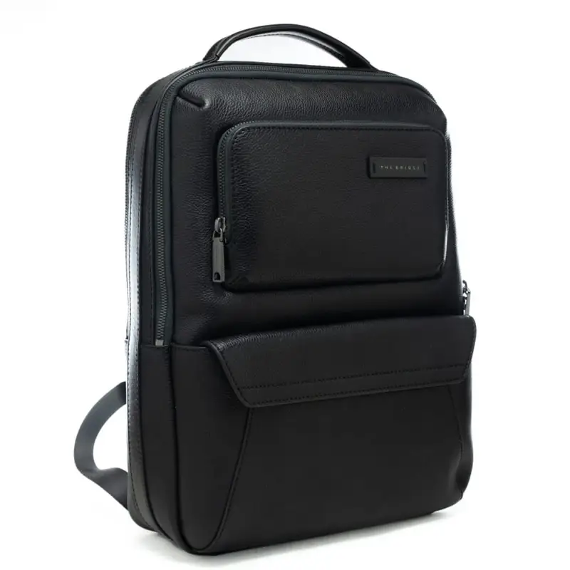 zaino da uomo in vera pelle martellata con doppia tasca frontale nero miniatura 2