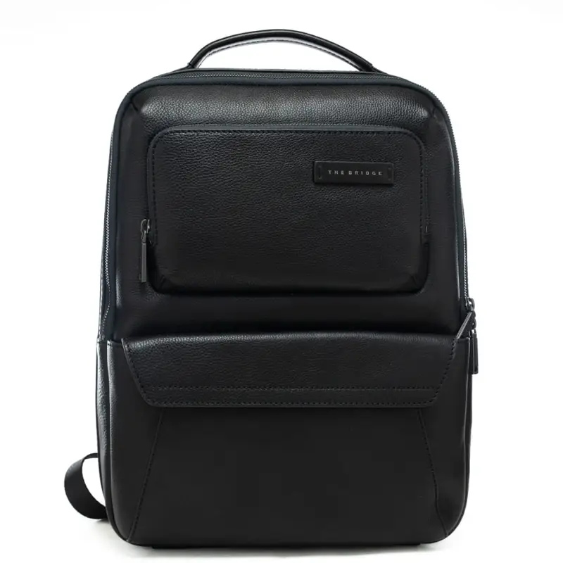 zaino da uomo in vera pelle martellata con doppia tasca frontale nero