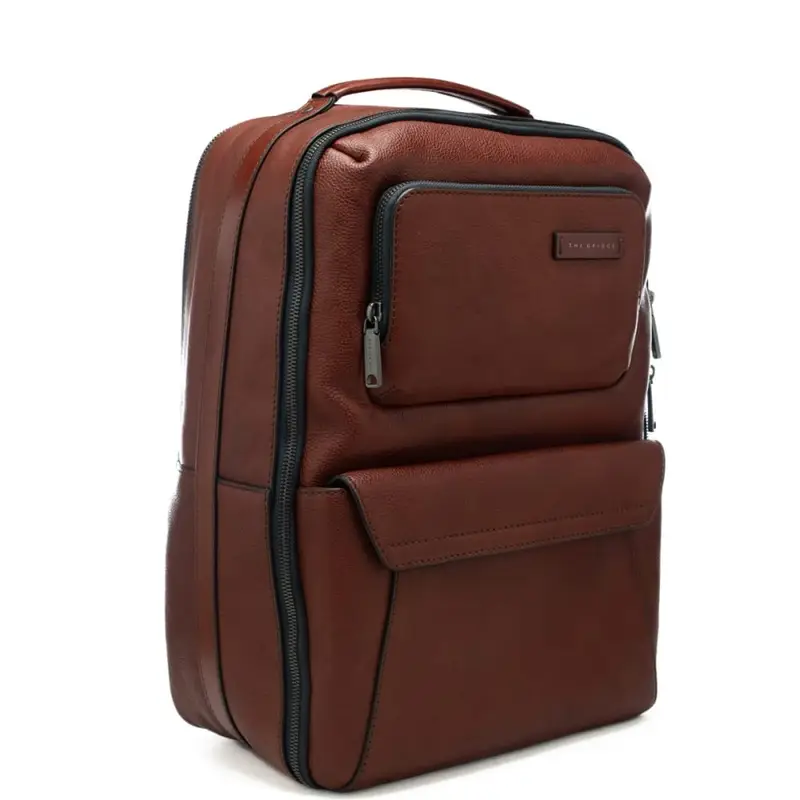 zaino grande da uomo in vera pelle martellata con doppia tasca frontale cuoio miniatura 2