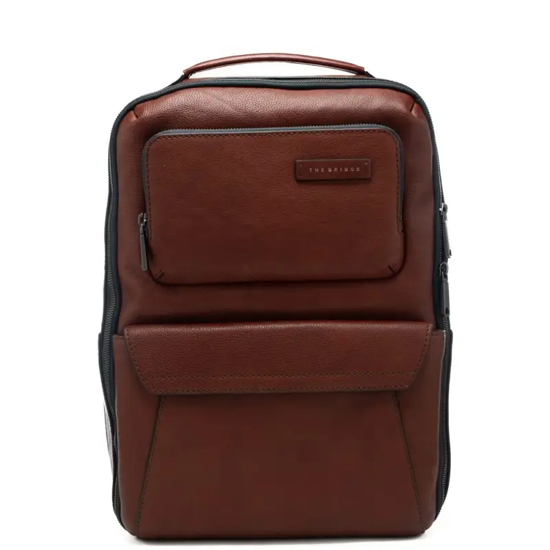 zaino grande da uomo in vera pelle martellata con doppia tasca frontale cuoio