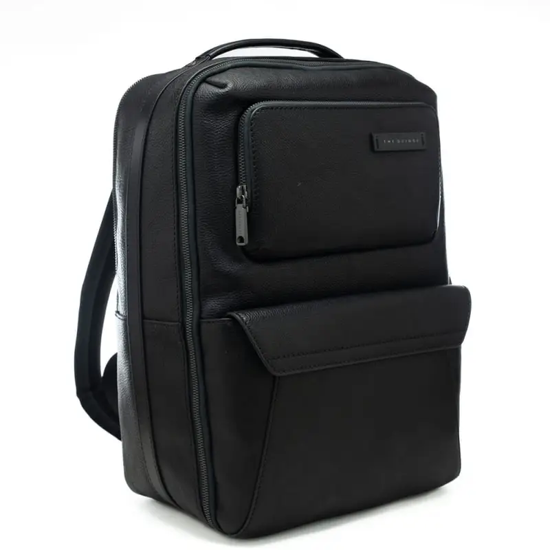 zaino grande da uomo in vera pelle martellata con doppia tasca frontale nero miniatura 2