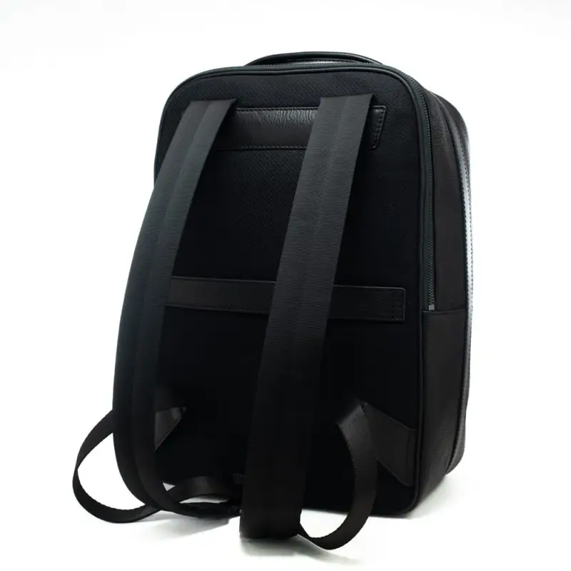 zaino grande da uomo in vera pelle martellata con doppia tasca frontale nero miniatura 3