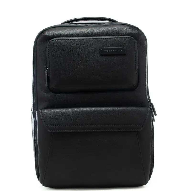 zaino grande da uomo in vera pelle martellata con doppia tasca frontale nero