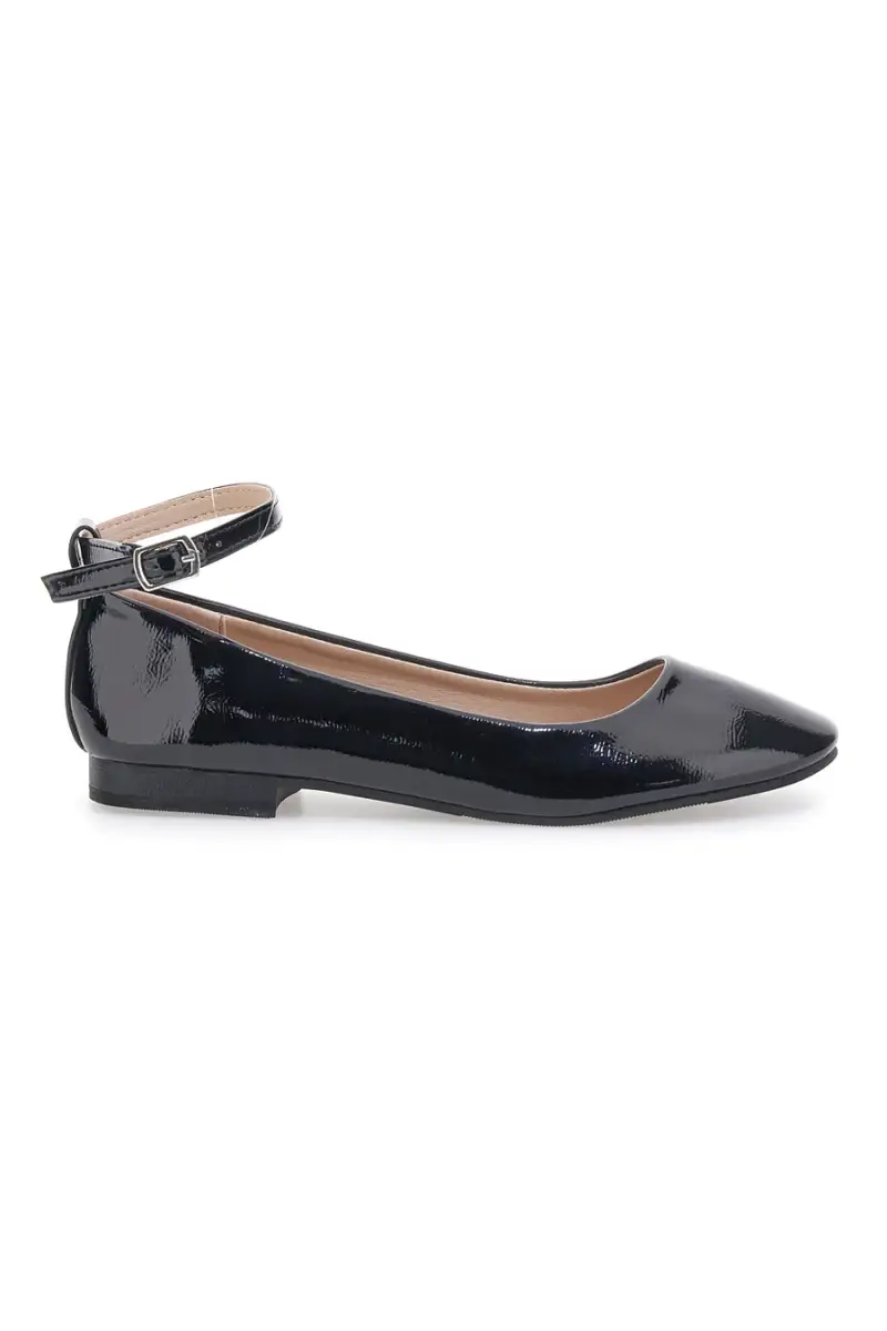 Ballerine nere vernice con cinturino alla caviglia The First IDE1075 da Donna [NERO]