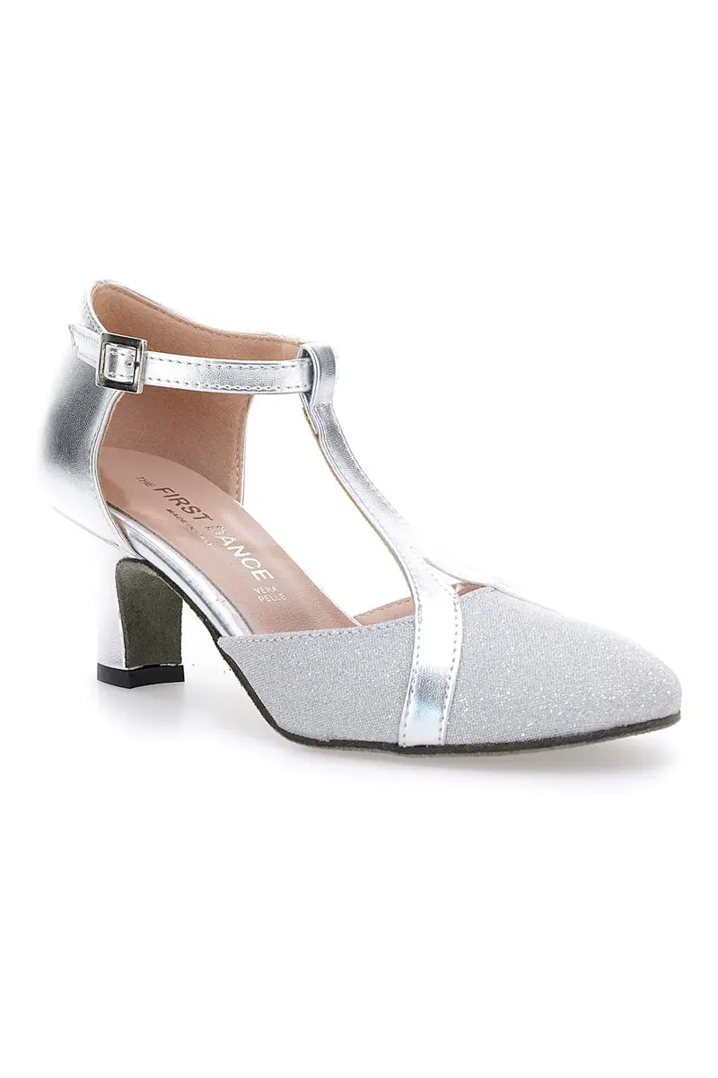 Scarpe da ballo argento con cinturino a T e suola in vera pelle The First Dance 6554 [ARGENTO] miniatura 2