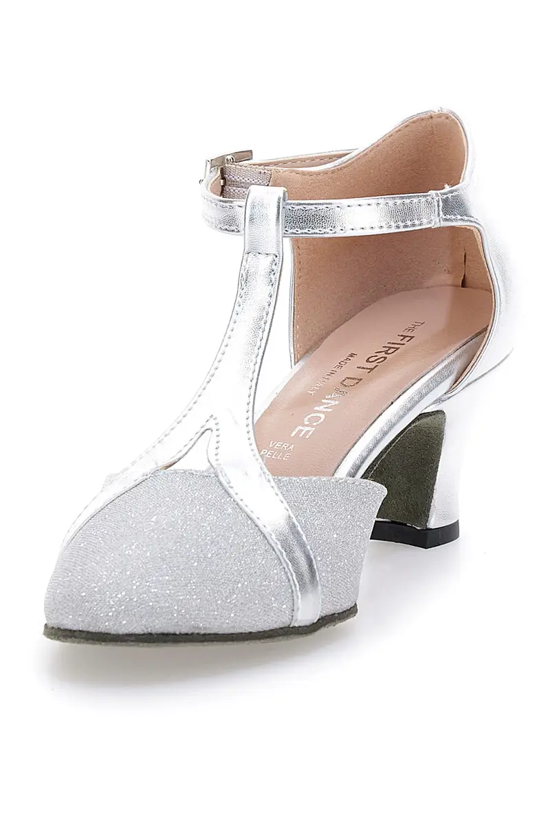 Scarpe da ballo argento con cinturino a T e suola in vera pelle The First Dance 6554 [ARGENTO] miniatura 3