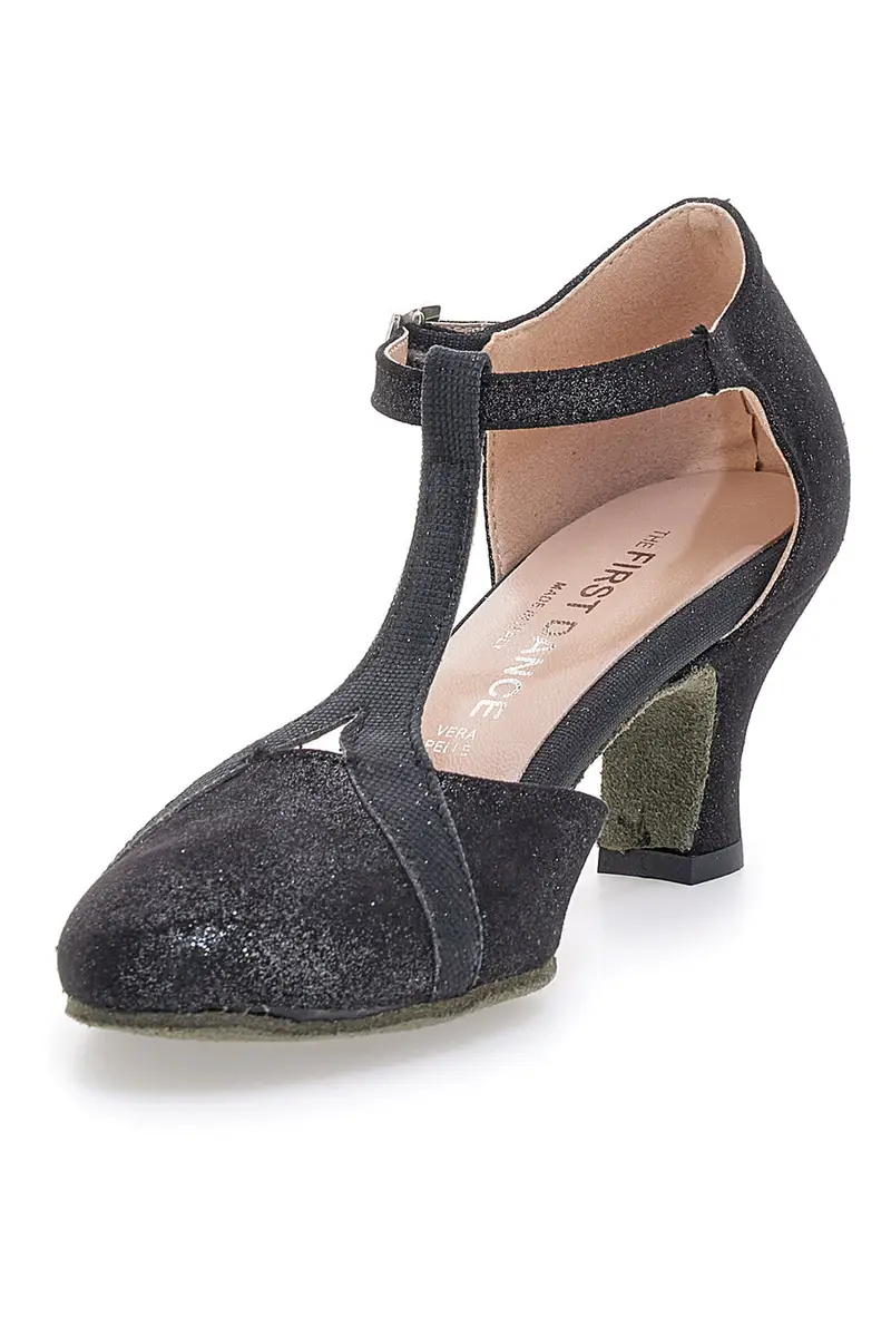 Scarpe da ballo nere con cinturino a T e suola in vera pelle The First Dance 6554 [NERO] miniatura 3