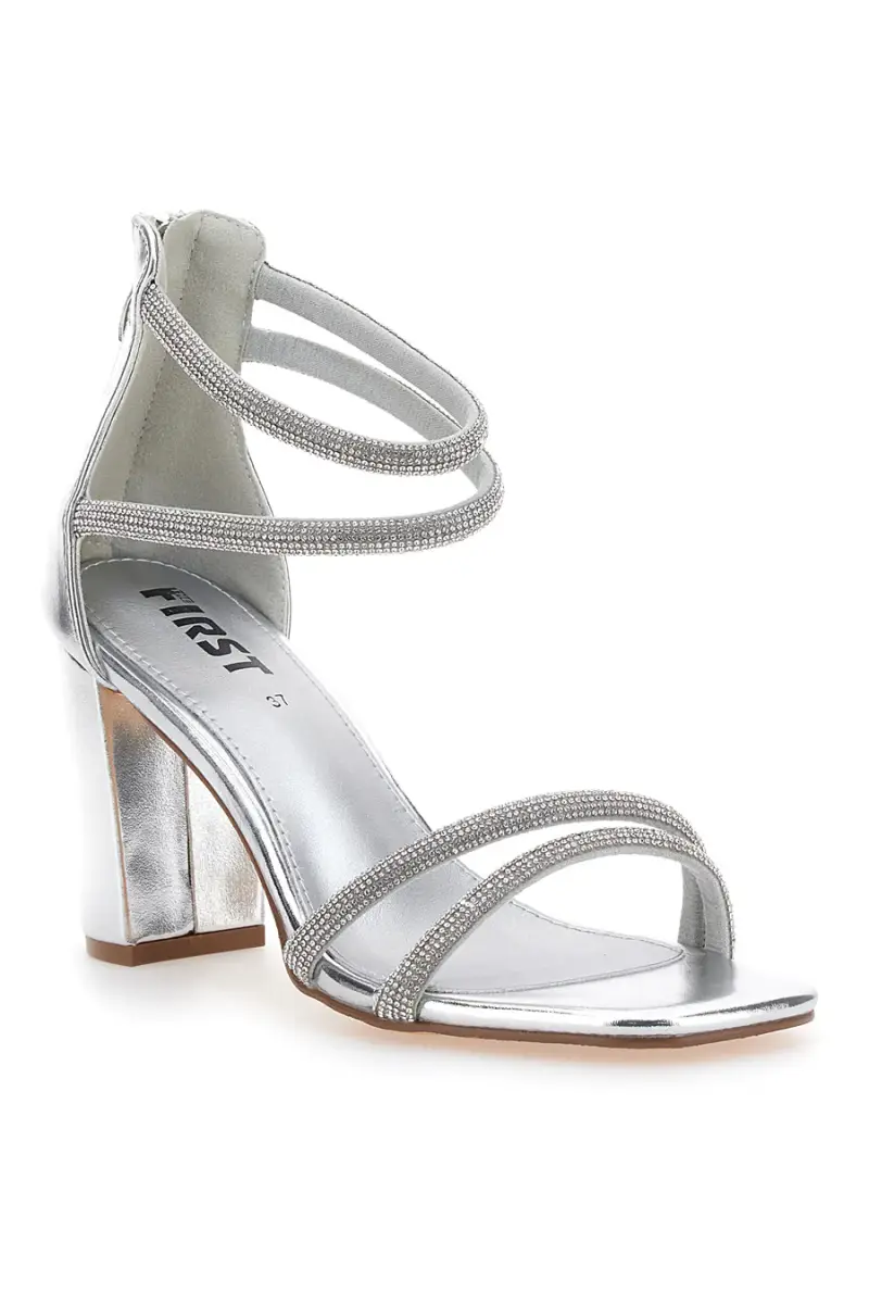 Sandali Argento Con Tacco Alto e Strass The First 254 [ARGENTO] miniatura 2