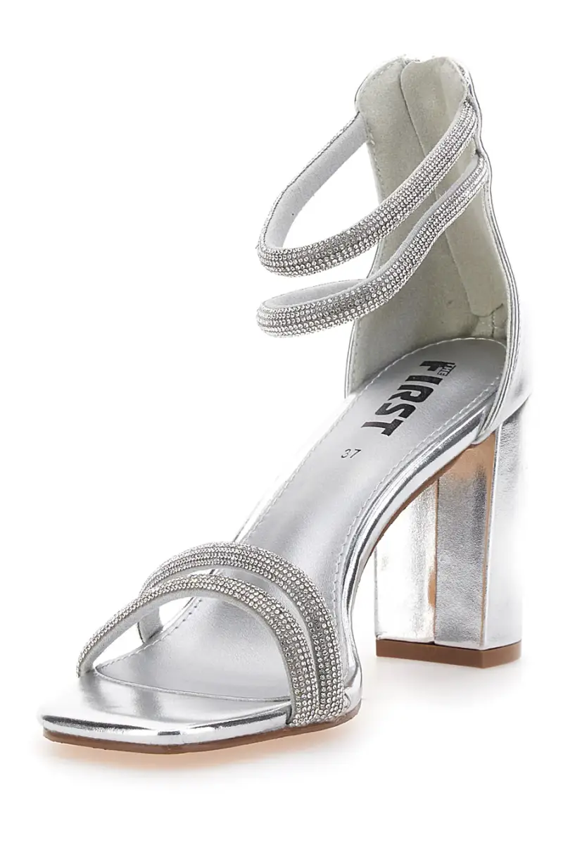 Sandali Argento Con Tacco Alto e Strass The First 254 [ARGENTO] miniatura 3