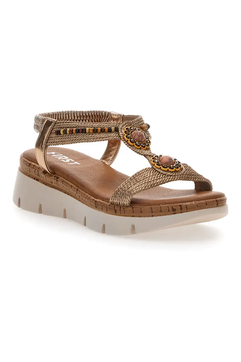 Sandali Marroni Con Applicazioni e Perline The First 60785 [CHAMPAGNE] miniatura 2