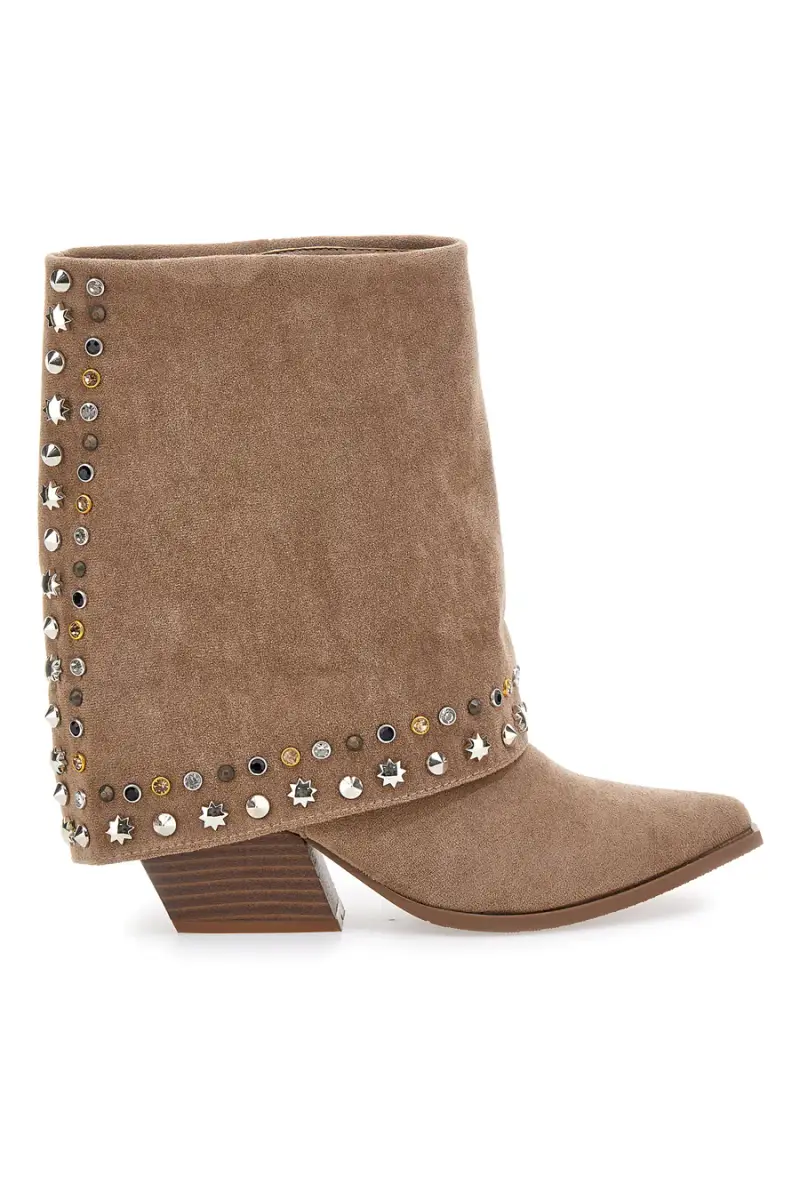 Stivaletti Beige Texani con Borchie Decorative THE FIRST 504 [KHAKI]