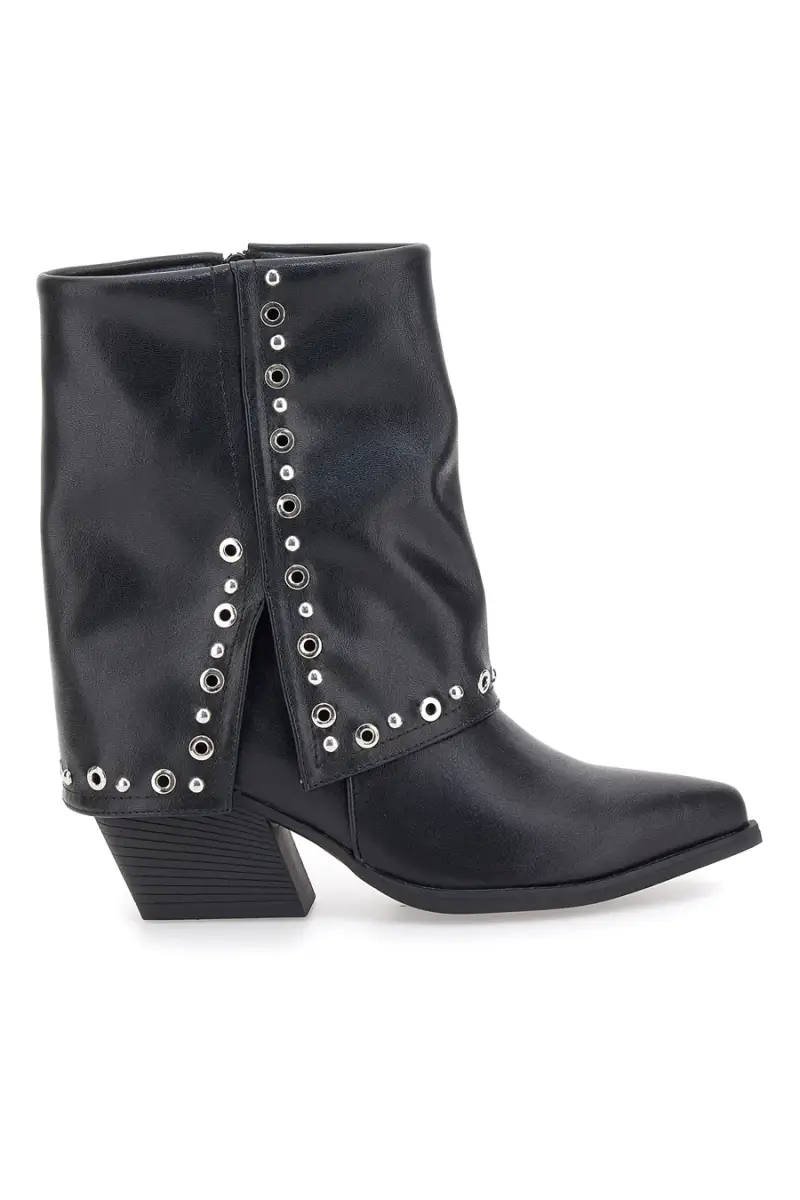 Stivaletti neri con borchie e punta sfilata The First P610 [NERO]