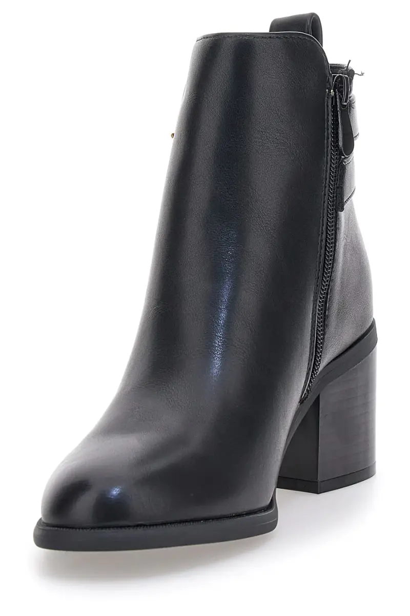 Stivaletti neri con tacco e doppia fibbia oro The First P635 [NERO] miniatura 3