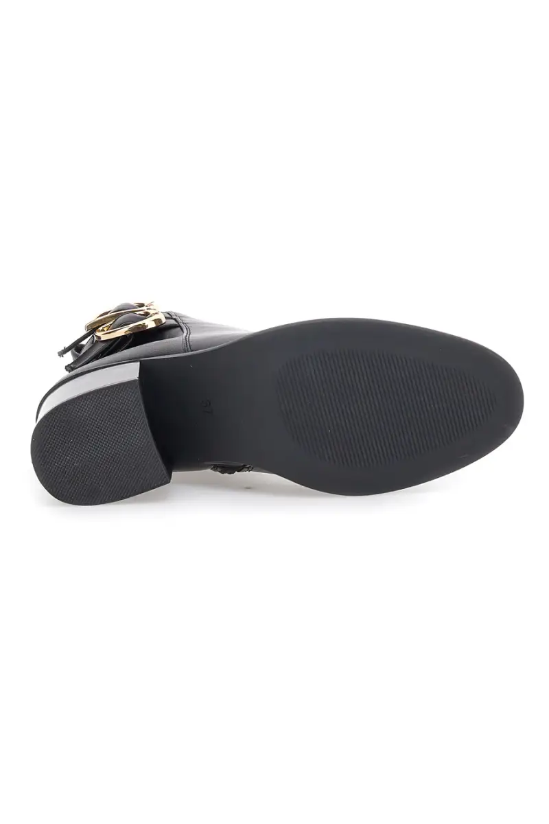 Stivaletti neri con tacco e doppia fibbia oro The First P635 [NERO] miniatura 5