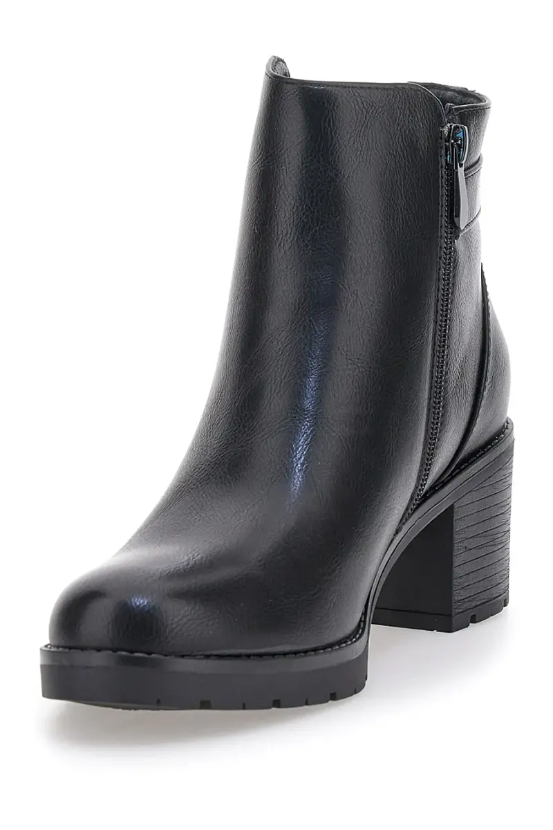 Stivaletti neri con tacco medio ed elastico laterale The First P628 [NERO] miniatura 3