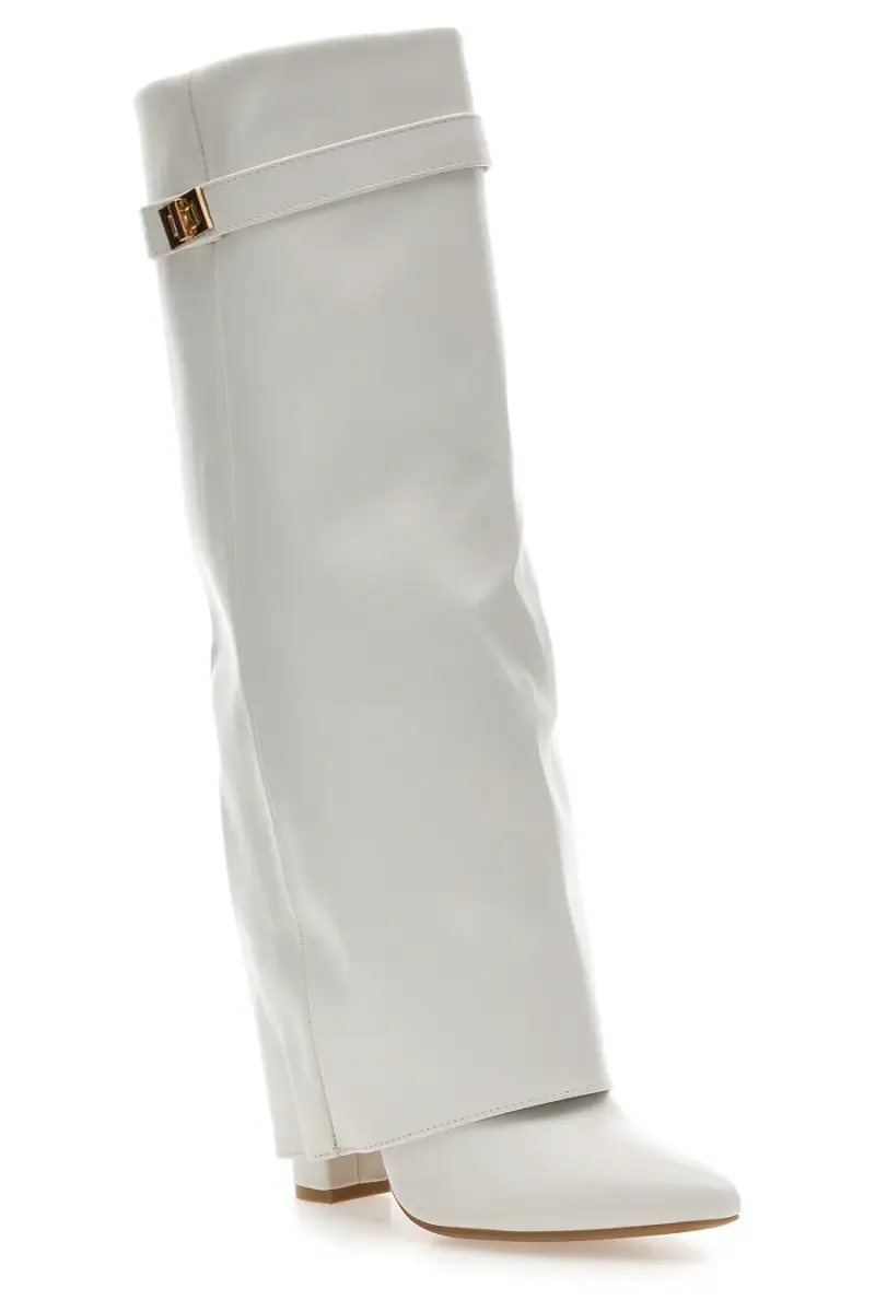 Stivali bianchi a punta con tacco largo e cinturino The First P607 [BIANCO] miniatura 2
