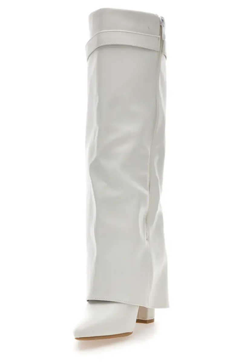 Stivali bianchi a punta con tacco largo e cinturino The First P607 [BIANCO] miniatura 3
