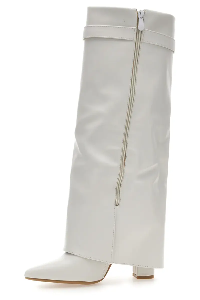 Stivali bianchi a punta con tacco largo e cinturino The First P607 [BIANCO] miniatura 4
