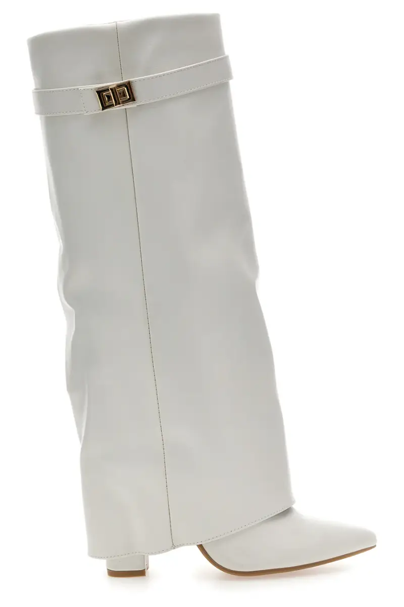 Stivali bianchi a punta con tacco largo e cinturino The First P607 [BIANCO]