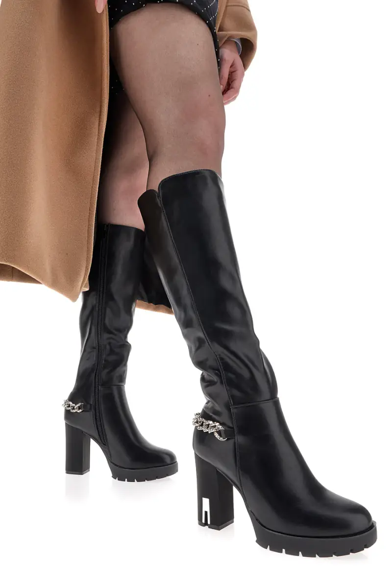 Stivali Neri Alti con Catena Decorativa THE FIRST H262534 [NERO] miniatura 5