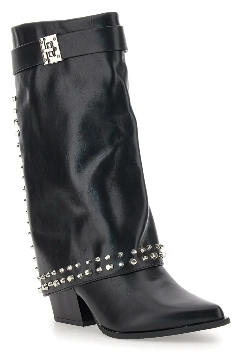 Stivali neri con borchie e fibbia decorativa The First P609 [NERO] miniatura 2