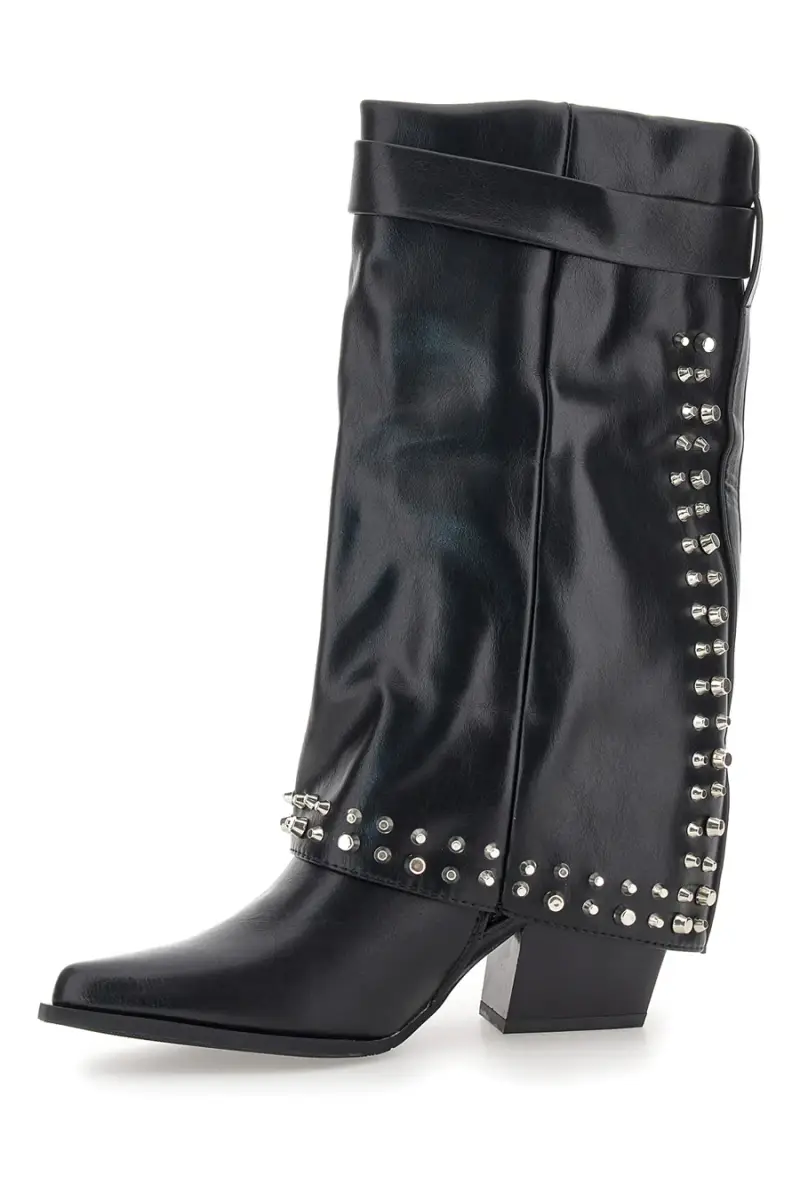 Stivali neri con borchie e fibbia decorativa The First P609 [NERO] miniatura 4