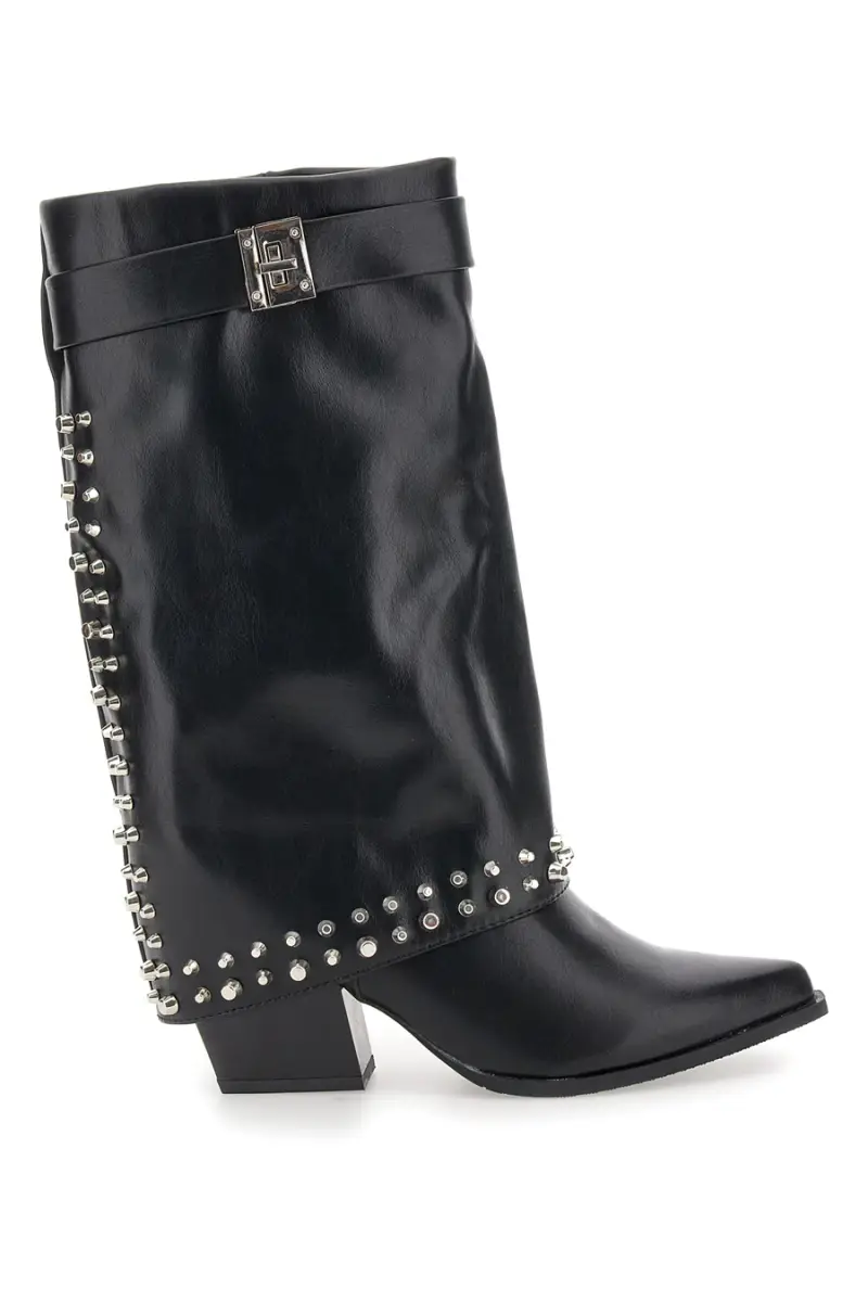 Stivali neri con borchie e fibbia decorativa The First P609 [NERO]