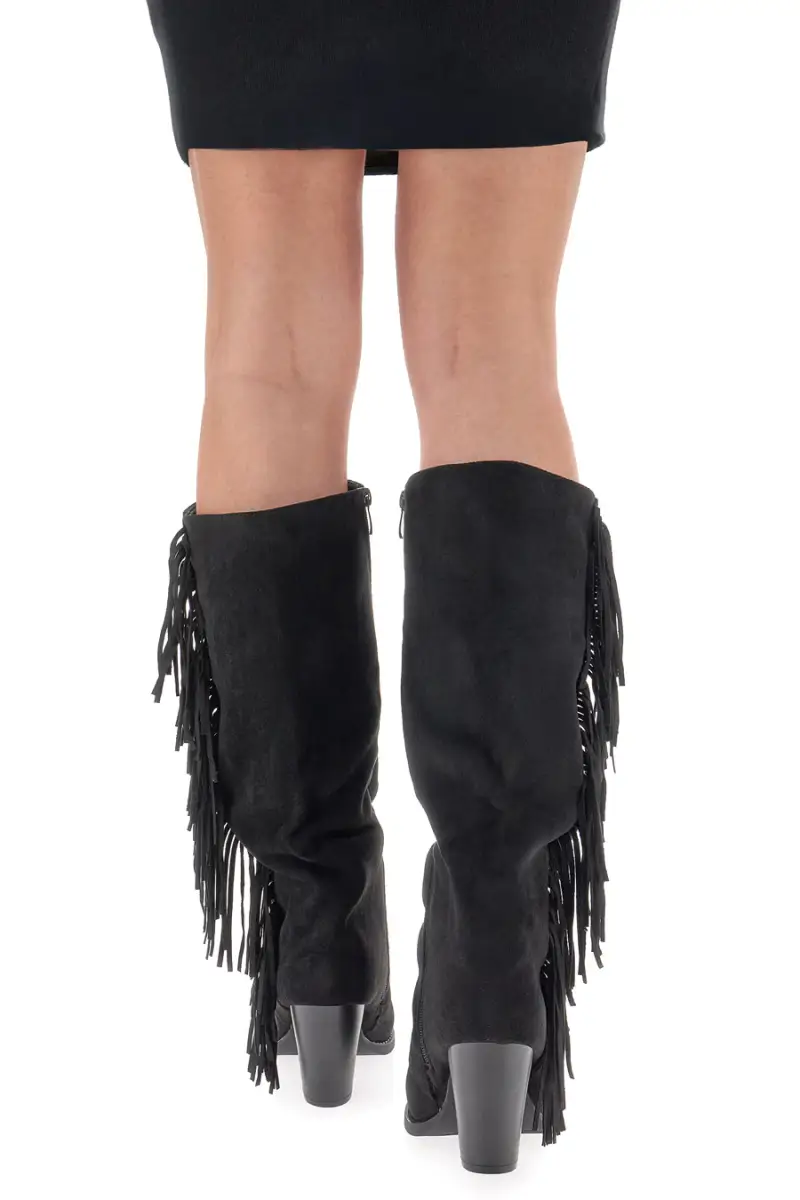 Stivali neri con tacco e frange The First P639 [NERO] miniatura 2