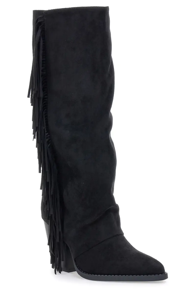Stivali neri con tacco e frange The First P639 [NERO] miniatura 4