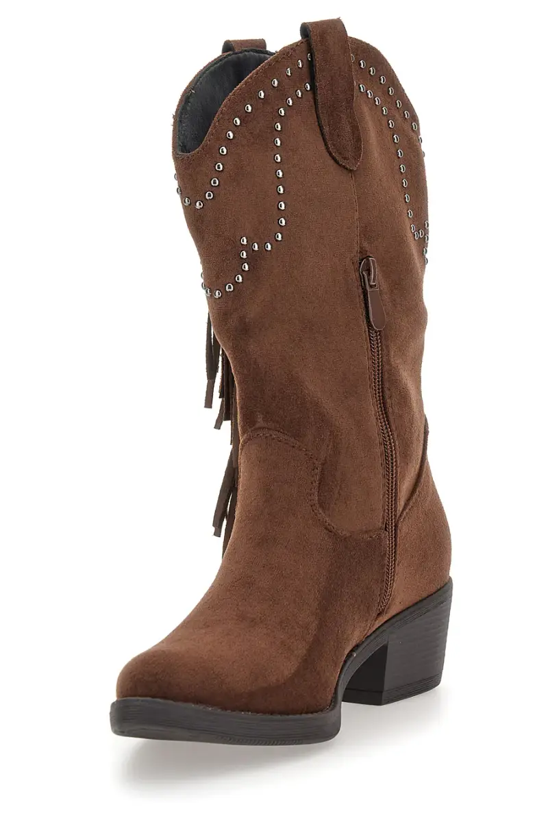 Stivali texani marroni con frange e borchie The First P637 [MARRONE] miniatura 3