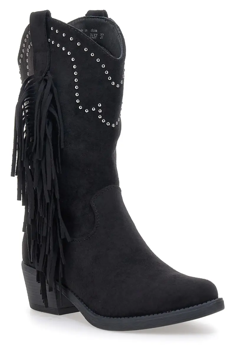 Stivali texani neri con frange e borchie The First P637 [NERO] miniatura 2