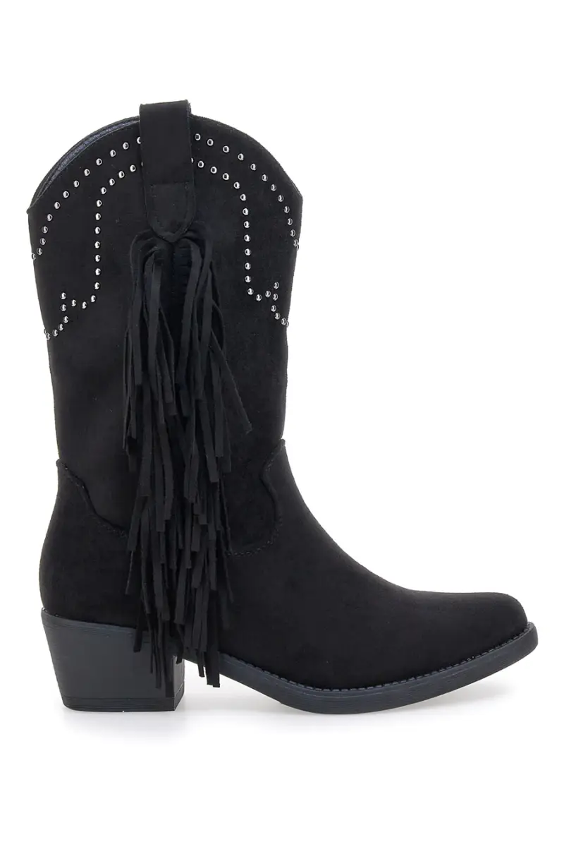Stivali texani neri con frange e borchie The First P637 [NERO]