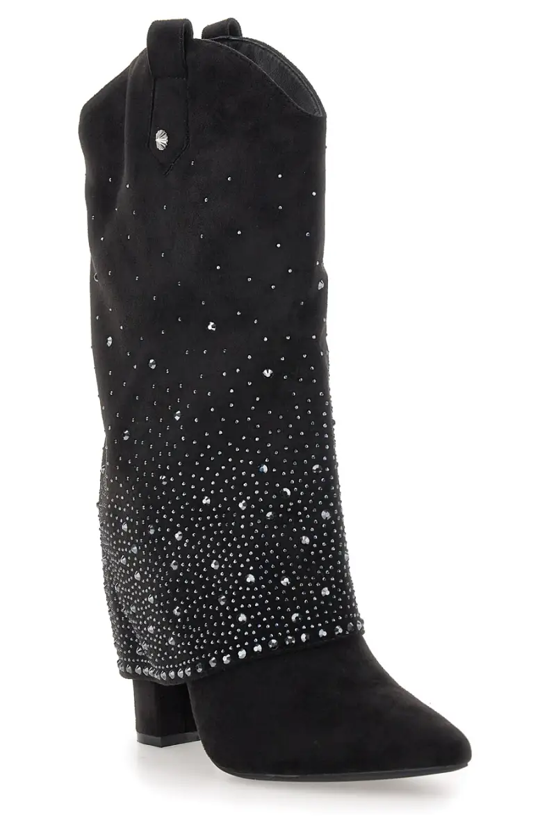 Stivali texani neri con tacco alto e strass The First P606 [NERO] miniatura 2