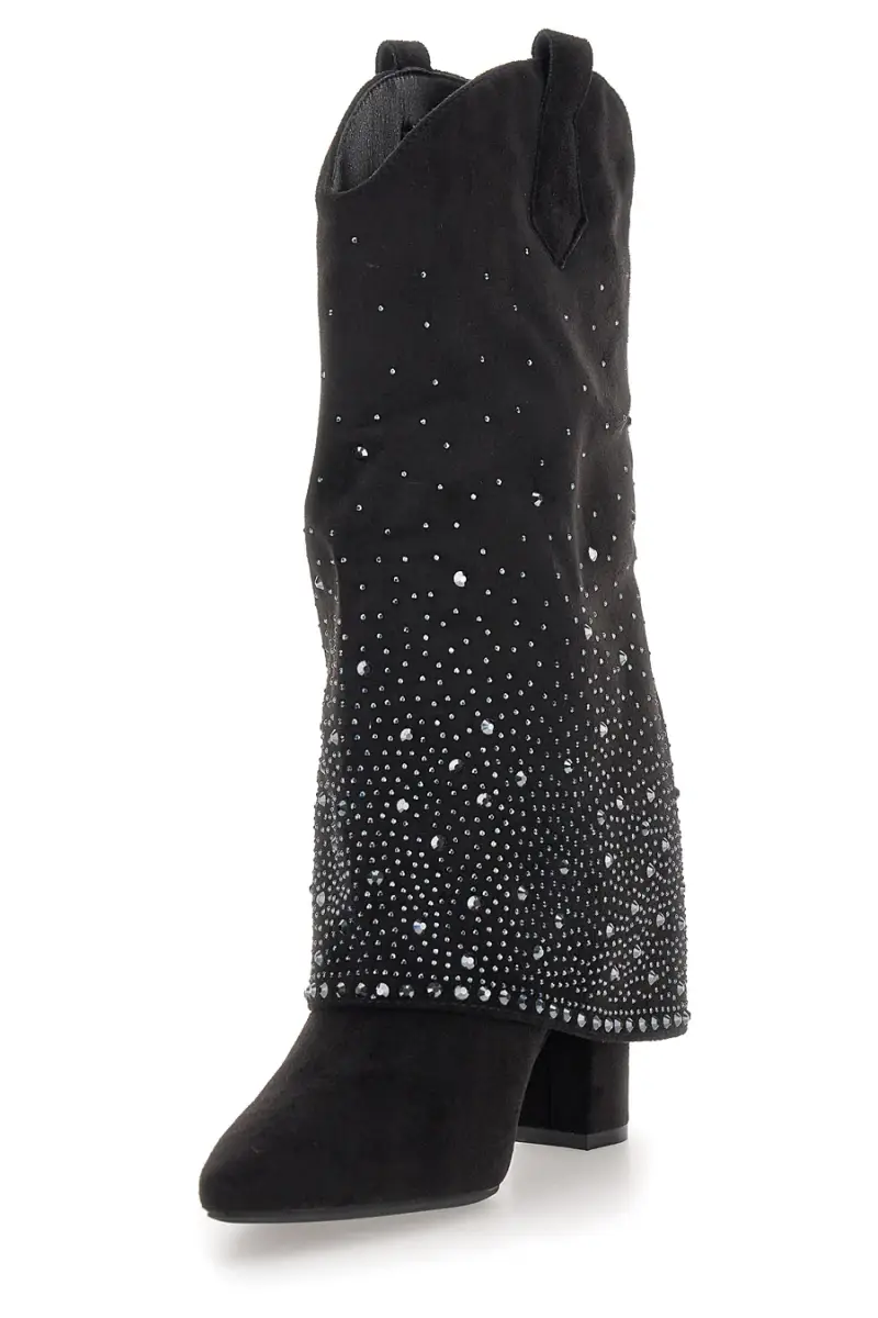 Stivali texani neri con tacco alto e strass The First P606 [NERO] miniatura 3