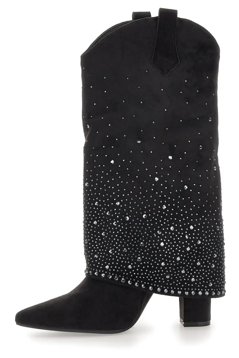 Stivali texani neri con tacco alto e strass The First P606 [NERO] miniatura 4