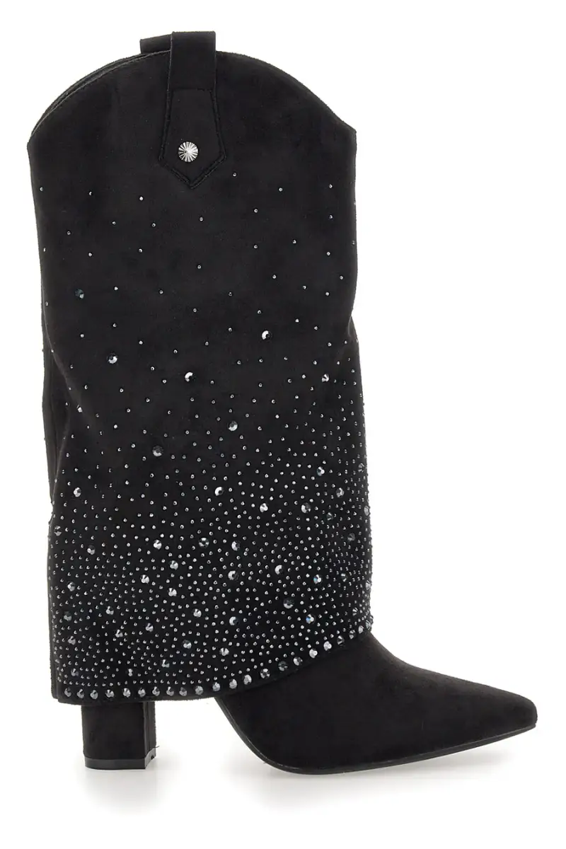 Stivali texani neri con tacco alto e strass The First P606 [NERO]