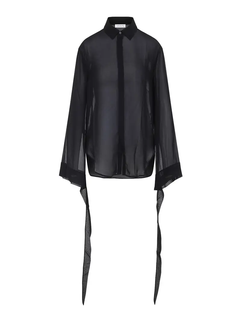 Camicia Verlin con polsini in chiffon Nero