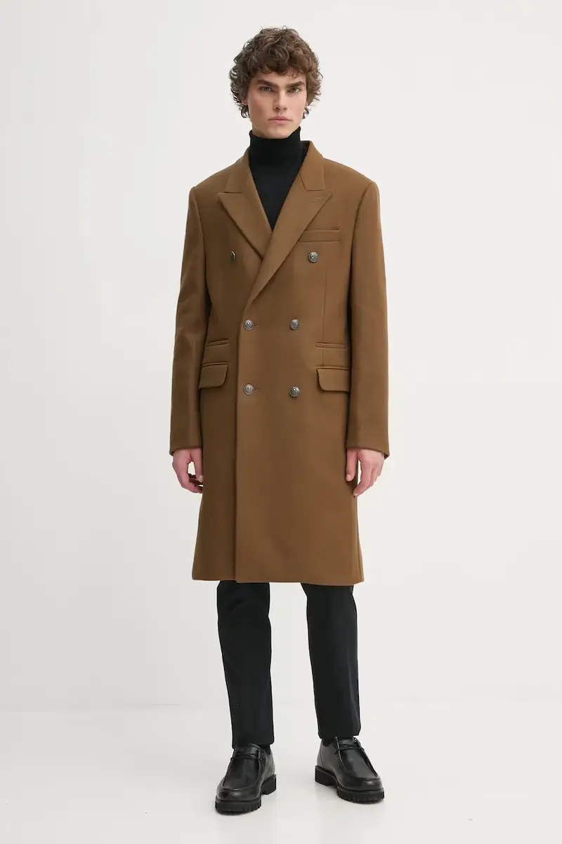 cappotto in lana colore marrone HMAN29007K miniatura 2