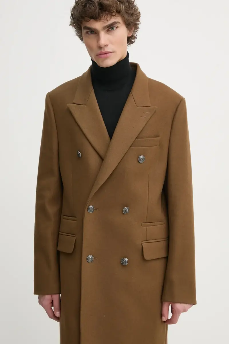 cappotto in lana colore marrone HMAN29007K miniatura 4