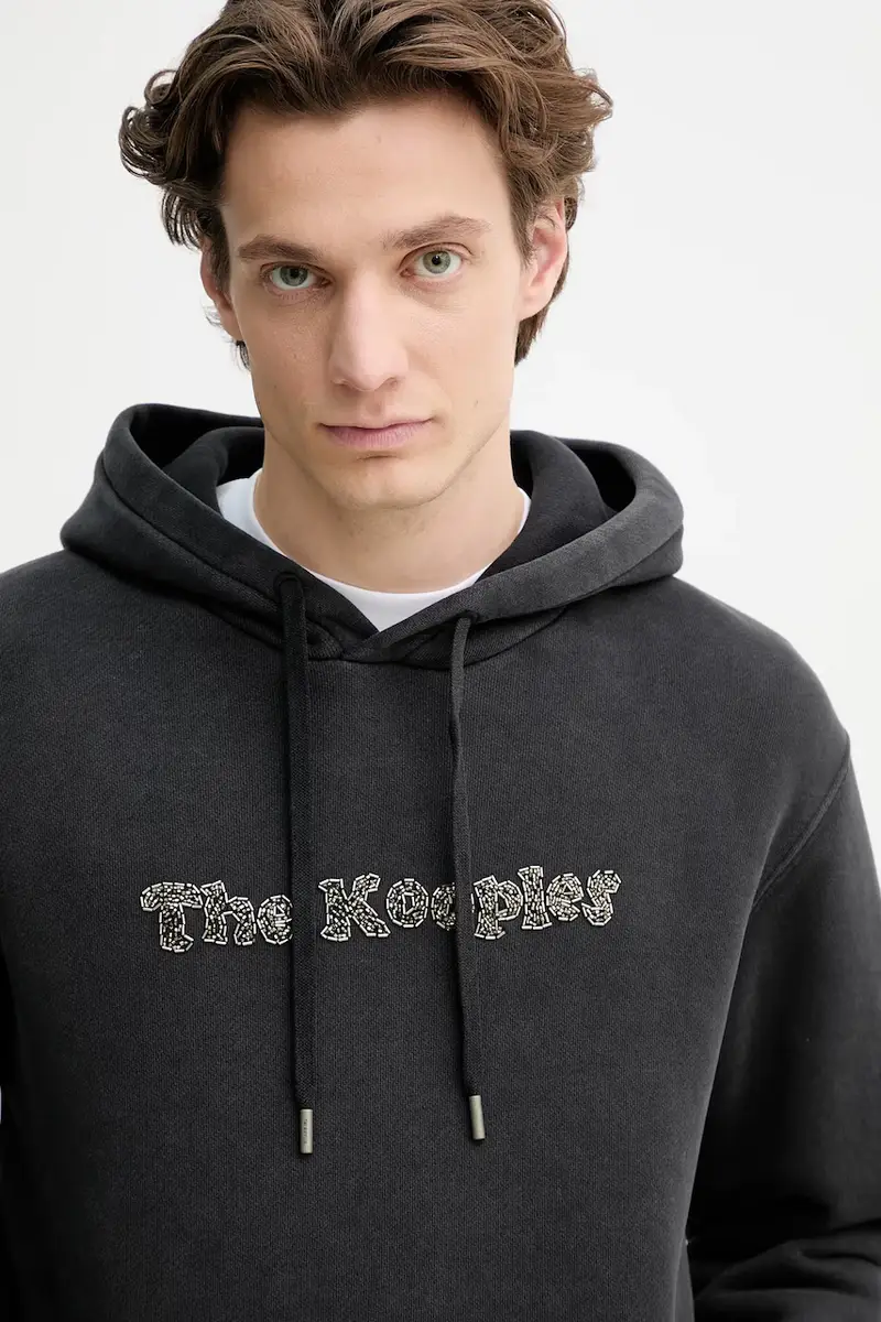 felpa in cotone uomo colore grigio con cappuccio con applicazione HSWE30020K miniatura 4