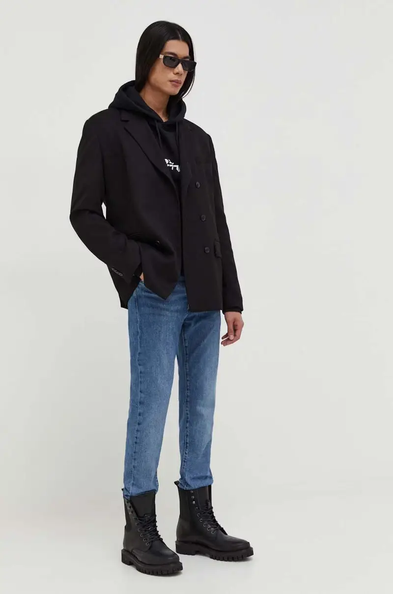 felpa in cotone uomo colore nero con cappuccio miniatura 2